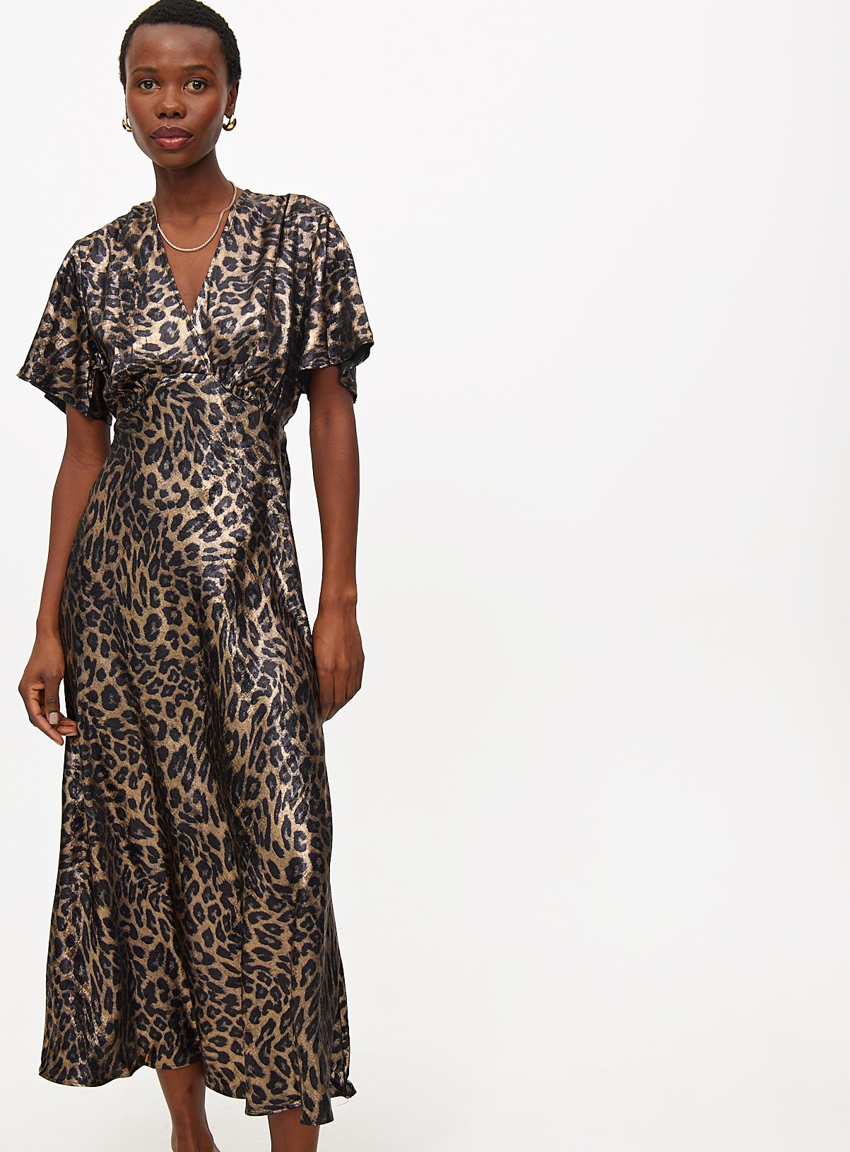 Leopard Print Satin Midaxi Tea Dress 10 - Image 1 thumbnail